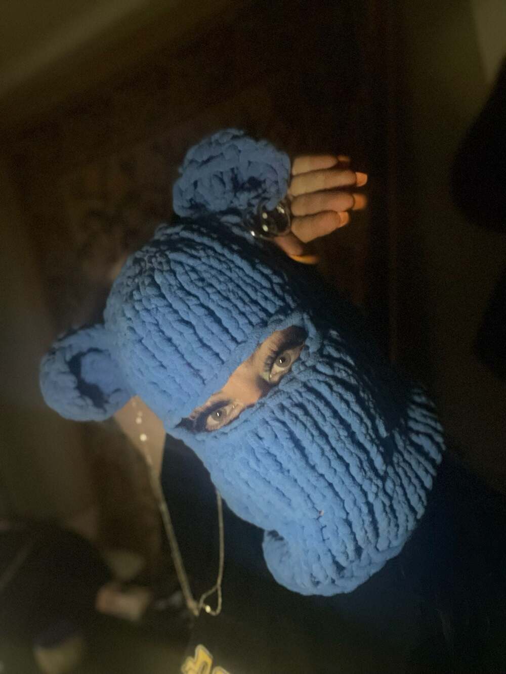 Blue Teddy Bear Balaclava Crochet Plush Ski Mask Y2K Rave - Picture 3 of 4